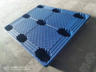 泰川塑胶供应蓝色塑胶卡板 单面塑料托盘 九脚塑料托板图3